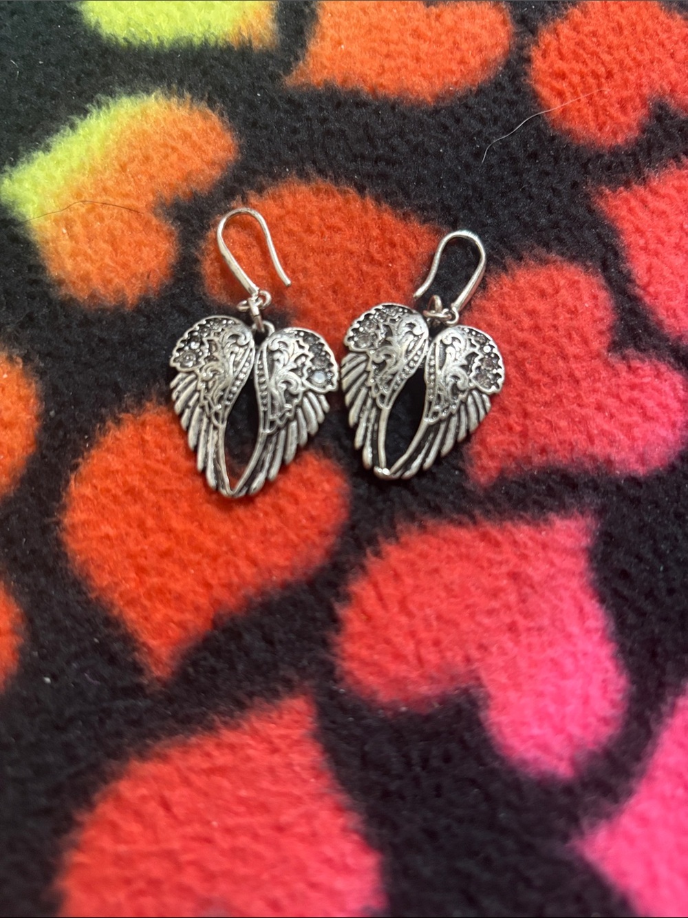 Silver Angel Wing Heart Drop Earrings - Women Jewelry